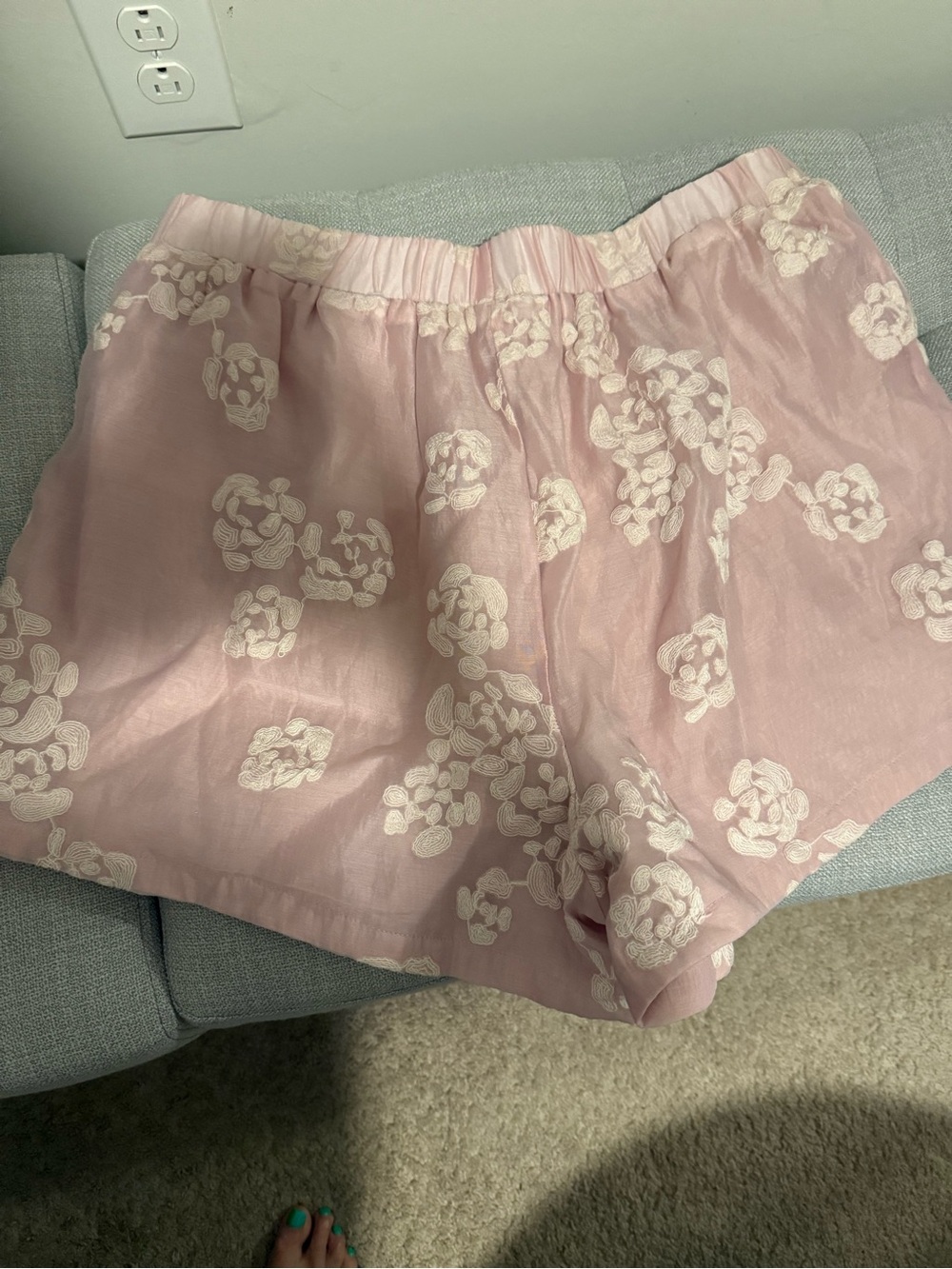 SHEIN Pink Floral Embroidered Shorts